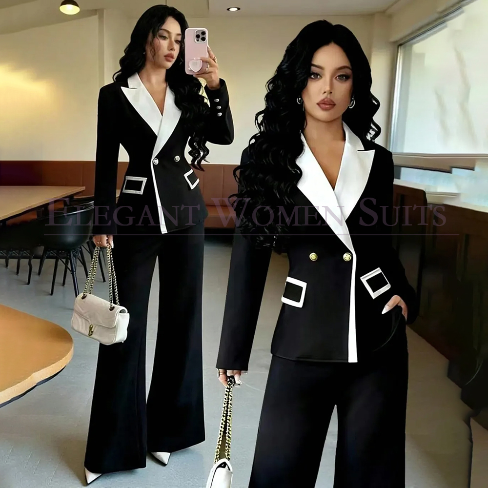 Womens Blazer - Luxury Black Women's Suits 2 Piece