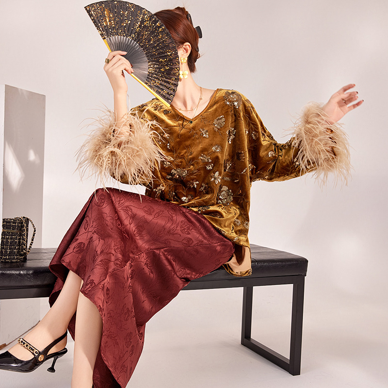 2025 Winter Feather Cuff Blous - đánh giá và giá Silk Blouse