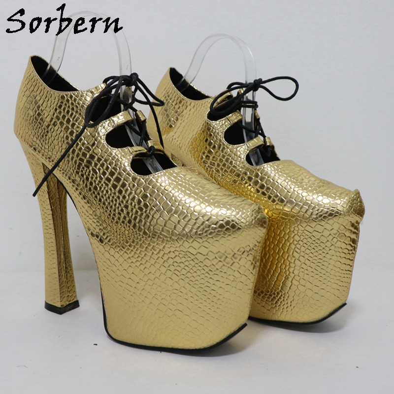 Sorbern Gold Crocodile 20Cm Pu - đánh giá và giá Pump Heel Block