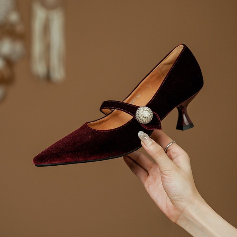 Wine Red Pointed Toe Mary Jane - đánh giá và giá Womens Heels