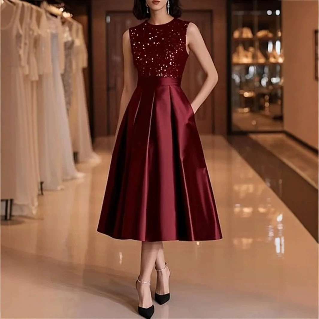 Burgundy Sequin Satin Midi Dre - đánh giá và giá Midi Dress