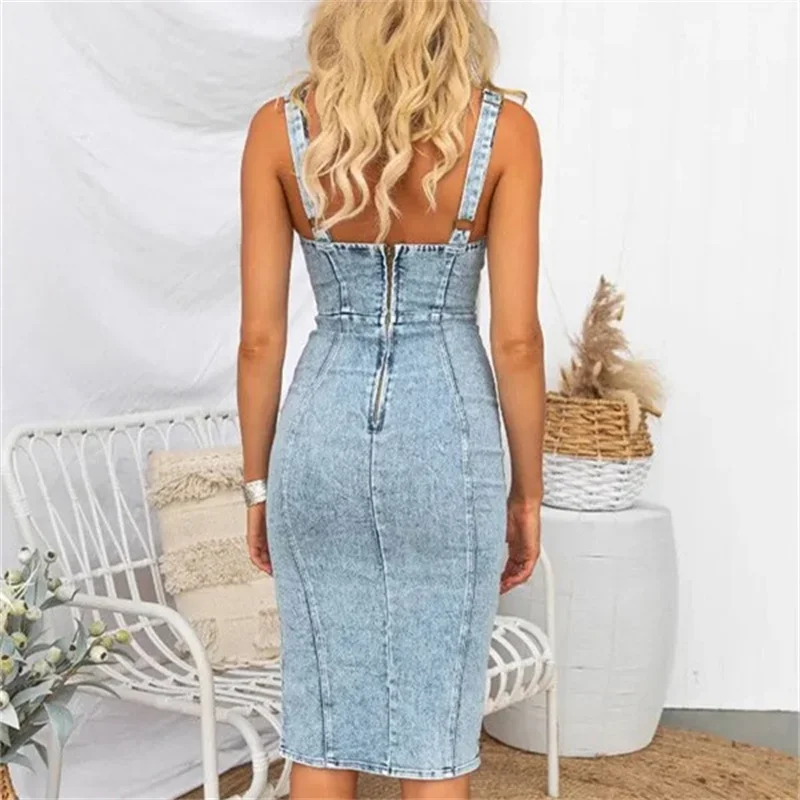 Vintage Slim Fit Denim Wrap Hi - đánh giá và giá Midi Dress