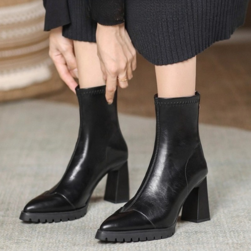 Pointed Toe French Tight Boots - đánh giá và giá Pump Heel Block