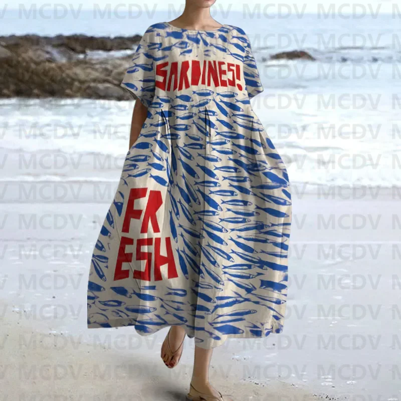 Japanese Vintage Fish Art Prin - đánh giá và giá Midi Dress