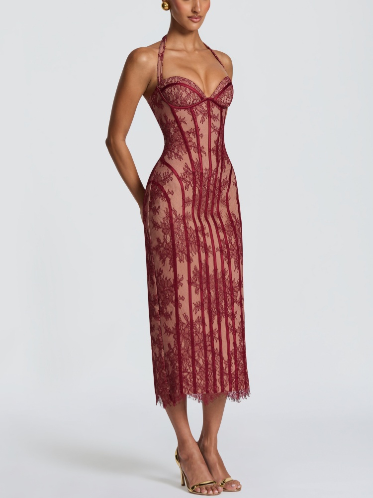 Halter Sweetheart Burgundy Lac - đánh giá và giá Midi Dress