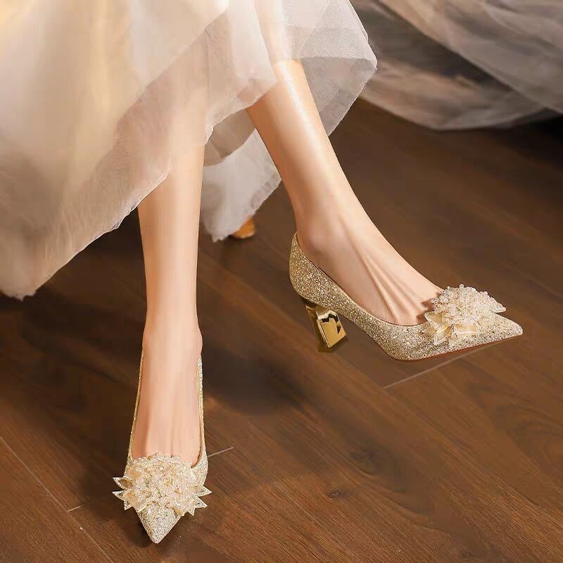 Rhinestone Flower Block Heel S - đánh giá và giá Pump Heel Block