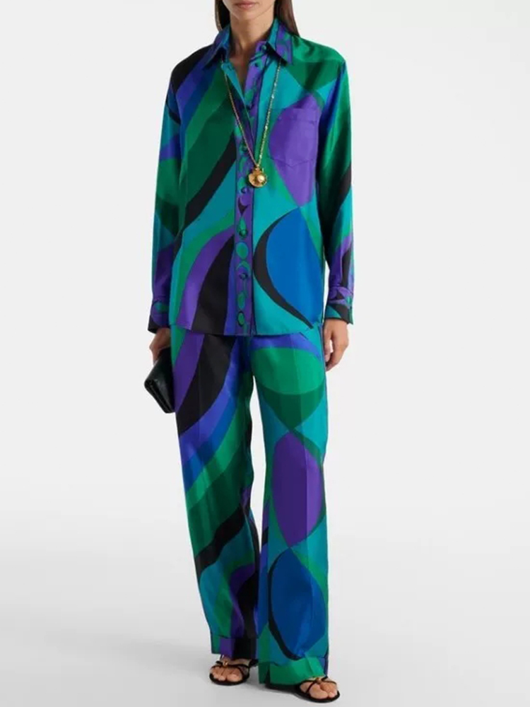 Retro geometric print lapel st - đánh giá và giá Silk Blouse